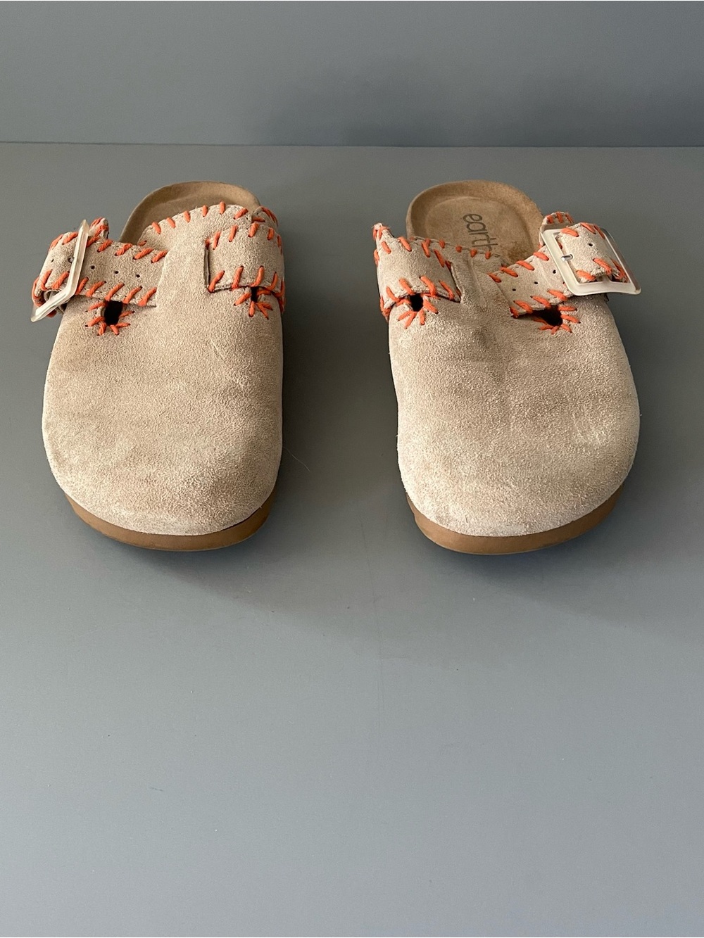 Earth Gena Leather Slip On Comfort Clog Taupe Orange 7 Boho Southwestern Foam - Picture 10 of 16